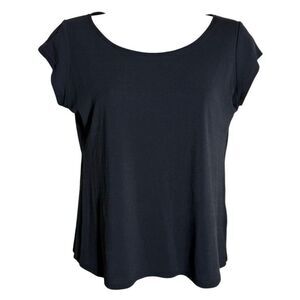 Eileen Fisher Silk Cap Sleeve T-Shirt black size Petite S Blouse Minimalist